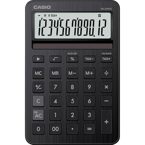 CASIO MS-200DQ small desktop calculator with aluminum front, black