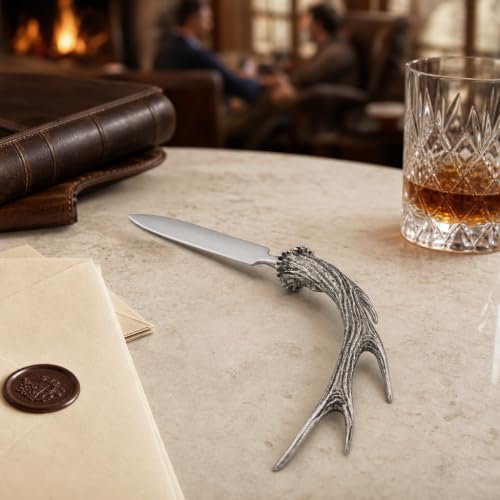 Vagabond House Antler Letter Opener - Artisan Pewter Design for Cabin Lodge Decor - 9" Long, 4" Wide