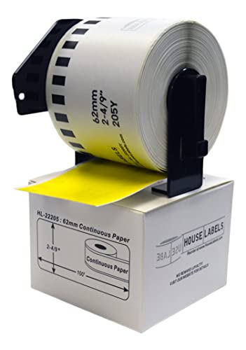 HouseLabels Compatible with Brother DK-2205, Yellow, 2-4/9" x 100'