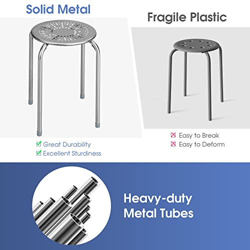 Giantex Stackable Stools Set of 6, No Assembly 17.5" Height Stacking School Chairs for Kids Adults, Portable Metal Nesting Stools, Flexible Seating for Classroom Middle School, Office, Small Space