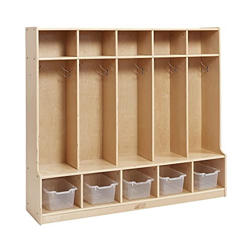 ECR4Kids 5-Section Coat Locker with Bench and 5 Scoop Front Bins, Classroom Furniture, Clear