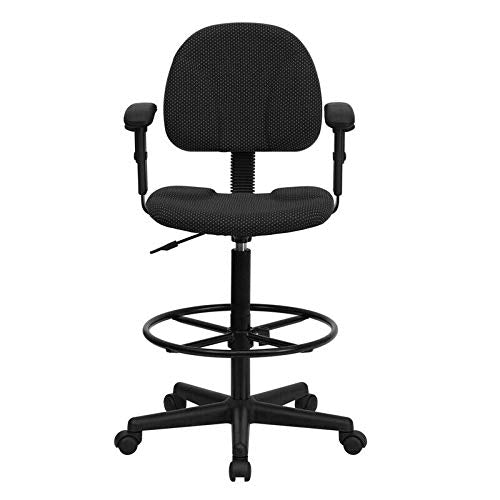 AKKAPEARY 42" Mid-Back Design Black Fabric Drafting Chair Adjustable Arms Foot Ring Swivel Seat Office Desk Table Study Room Home School Hotel Reception Cashier Living Room Furniture Decoration Gift