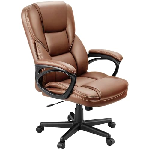 Furmax Office Executive Chair High Back Adjustable Managerial Home Desk Chair, Swivel Computer PU Leather Chair with Lumbar Support (1, Light Brown)