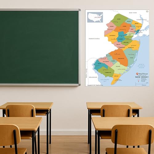 New Jersey Counties Map - Standard - 36" x 43.25" Laminated
