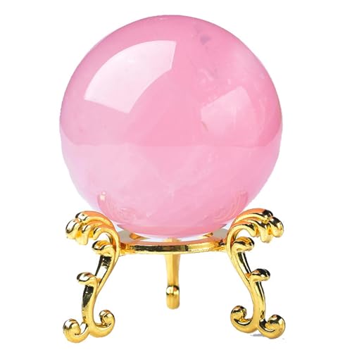 NIBHZ Pink Crystal Ball Paperweight, Crystal Glass Ball with Stand Accessories Rockery Ornament,Pink Crystal ball-80~90mm