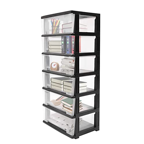 banborba 6-Drawer Plastic Storage Cart, Plastic Drawer Storage Organizer Rolling Cart with Wheels, Craft Storage Cabinet, Modern Storage Tower for Office Classroom Bathroom Dorm Bedroom Laundry Room