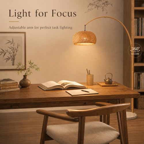 MIXL Large Bamboo Arc Floor Lamp,Boho Style,for Living Room and Bedroom