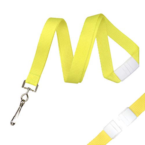 Specialist ID Bulk 100 Pack - Bright Wide Neon Yellow Lanyards for Name Badges with Safety Breakaway Neck Clasp & ID Badge Holder J Clip - High Visibility Neon for Name Tag, Keys, Cruise, Student ID