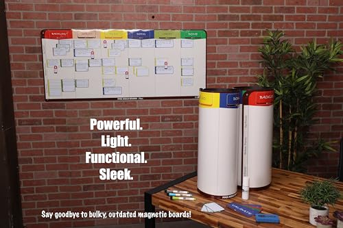 PMXBOARD 6-Column Magnetic Kanban Board Kit – Board + 106 Magnetic Cards | Flex Dry Erase Scrum & Project Planning Whiteboard