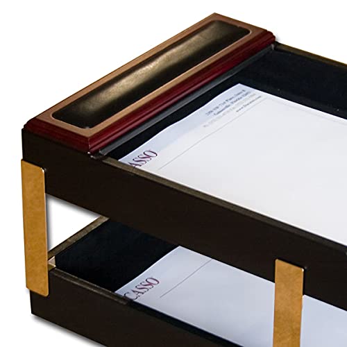Dacasso Rosewood & Leather Double Letter Trays (A8020)