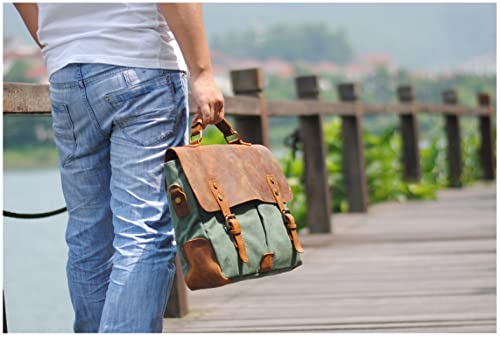 CARUTU Portable Briefcase,Messenger Bag for Men Canvas Laptop Computer Bag Leather Briefcase(Gray)