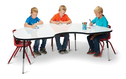 Jonti-Craft Berries Kidney Dry Erase Table M-Height (20"-31" Adjustable Height Mobile) 72" x 48" White/Black/Black 48" x 72"