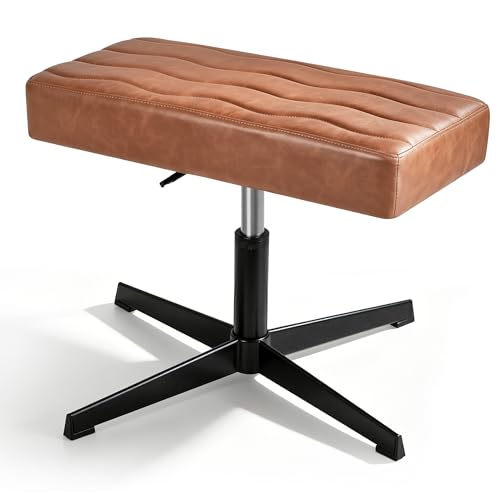 VECELO Under Desk Footrest, PU Ergonomic Foot Rest with Comfort Padding, Height Adjustable for Relieving Leg Pain, Stiffness, and etc, Brown