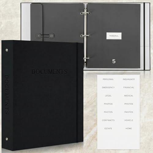 Important Document Organizer Set with Folders - Complete Linen Ring Binder