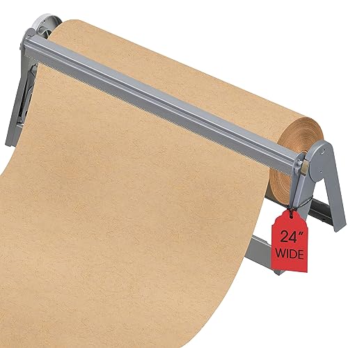 Ecohu 24in Wrapping Paper Roll Cutter - Holder Dispenser for Butcher Freezer Craft Paper Rolls with Updated Serrated Blade for Gift Wrap. Non-Slip Cutting Tool for Kitchen, Craft Room-Set on Tabletop