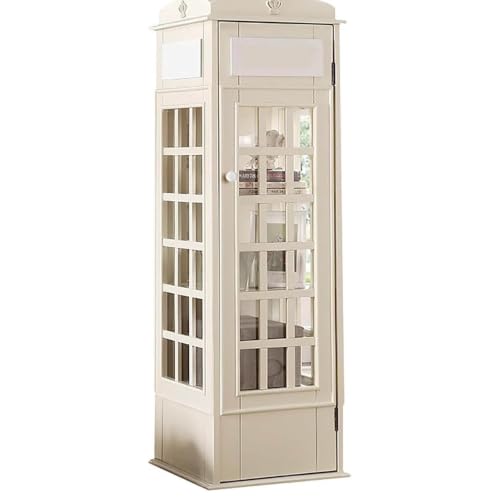 LJLYYDS Wooden Telephone Standing Bookshelf Vintage,5-Tier Wood London Telephones Booth Storage Shelf Cube,Floor Standing Telephone Booth Bookshelf with Acrylic Door for bookstores Beige