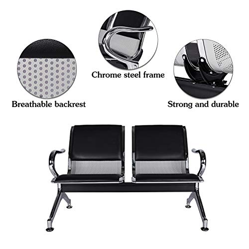 2-Seat Heavy Duty PU Leather Office Guest Chairs Bank Airport Salon Waiting Area Reception Chair