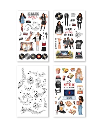 Rongrong My Favorite Things Planner Sticker Book – Stickers for Planners, Journals & Scrapbooks – 24 Pages – Inspired by Music Lovers & Movie Night Vibes