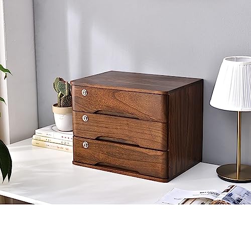 EliteBloom Desktop Storage Box with Drawers - Desktop File Cabinet, with Lock Flat File Cabinet, Desktop Drawer Storage Cabinet, Wooden File Cabinet/Desktop Storage Cabinet/Data Cabinet (3 Layer)