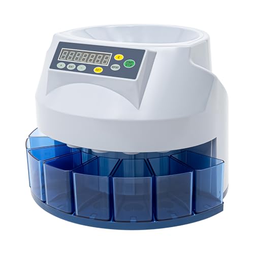 Coin Counter Machine, Electric Coin Sorter, Coin Counter Sorter Machine, Automatic Electronic Counting, Change Money Coin, 8 Slots, 500 Coins Capacity, 330 Units/min