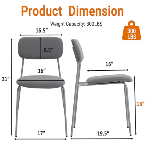 Sidanli Reception Chair Set of 4, Stackable Waiting Room Seating for Office, Lobby, and Guest Use, Grey