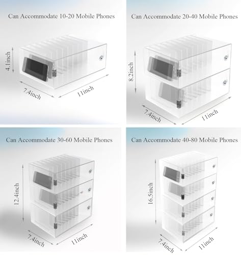 Wcxixo Cell Phones Storage Cabinet Wall-Mounted Pocket Chart Storage Locker Box Classroom Pocket Chart with Handle and Security Lock Cell Phone Holder Mobile Phone Lock Box for Classroom Office