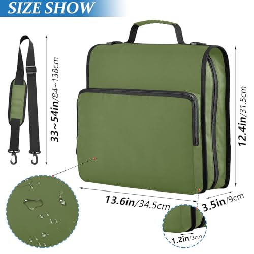 YEGAME Olive Green Waterproof Zipper Binder with Shoulder Strap, 3-Ring Trapper Keeper with Lay-Flat Design and Multiple Compartments for School & Office, Adults & Kids