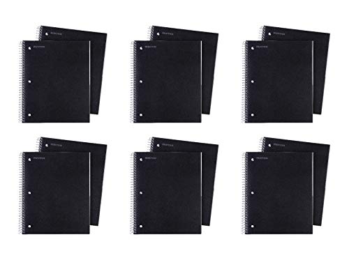 Mintra Office Durable Spiral Notebooks, 3 Subject (Black, College Ruled 12pk)
