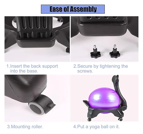 OneGrifN Yoga Ball Chair,Yoga Ball，Exercise Ball, Yoga Ball Chair Stability Exercise Ball Chair for Office Black Yoga Ball Chair with Wheels &Back Support Balance Ball Seat to Relieve