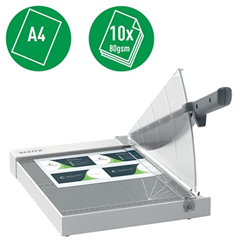 Leitz Precision Home Office A4 Lever Cutter, up to 10 Sheets, Paper Cutter with 305 mm Cutting Length, Precision Steel Blade, Alignment Aid with Edge Lighting, Blade Protection, 90190000