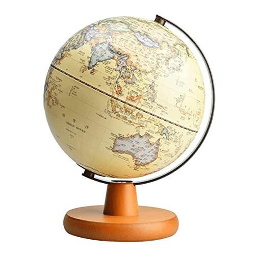 POCHY Beautiful Globe Illuminated Globe with Wood Stand World Globe Antique Led Globes for School Office Geographic Globes Tabletop Decoration Fine and Clear