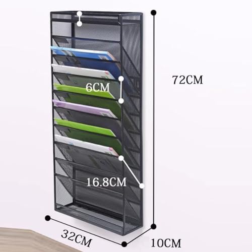 zktoermn Wall File Holder, Mesh Hanging File Holder Literature & Brochure Holder Wall Mount Paper Letter Organizer Magazine Rack for Home, Office (Color : Gray, Size : 32x10x72cm)
