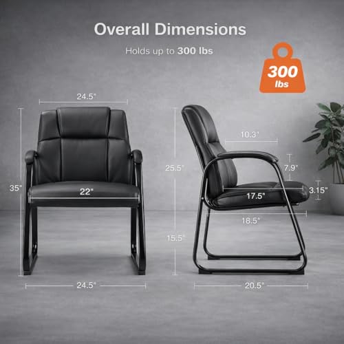 Zoolati Office Guest Chairs, Leather, Sled Base, Set of 2