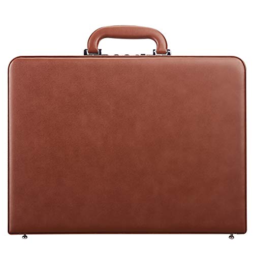 YUEMAI Hard Attache Bonded Leather Briefcases for Men Women/Slim Hard-Sided Laptop Brief Case with Combination Locks - Brown