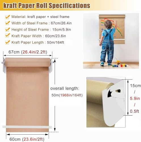 LNNW Kraft Paper Dispenser Wall Mounted Kraft Paper Roll Holder, for Children Drawing, Hanging Notepad Holder with Serrated Cut Bar Decorative Message Boards for Wall