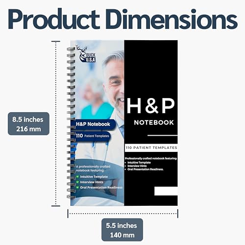 2 Pack H&P Notebook: 110 Perforated History & Physical Templates, 2-Page View, Spiral-Bound, Pocket Size 8.5"x5.5", Includes Medicine Reference Sheet – Ideal Clinical Notebook for Students