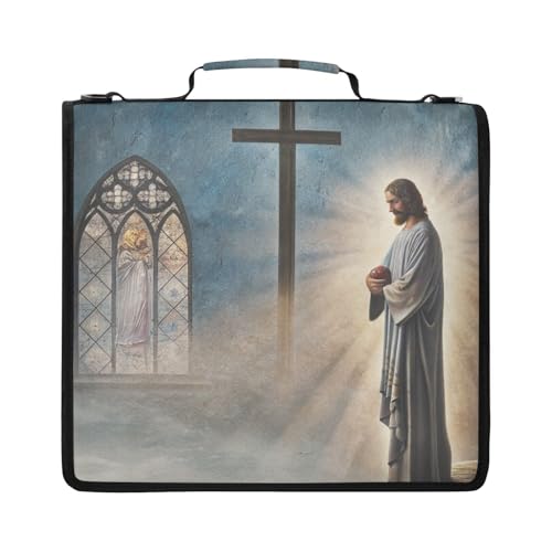 KJIZMO Jesus Zipper Binder with Shoulder Strap 3 D-Ring Binder Bag for Organized Storage Document & Laptop