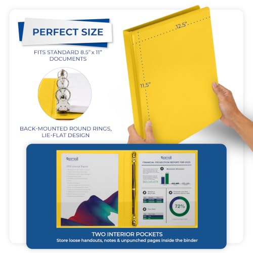 Samsill 0.5 Inch 3 Ring Binders, Economy Round Ring, Clear View Cover, 100 Sheet Capacity - for School, Home, Office - Yellow, 12 Pack