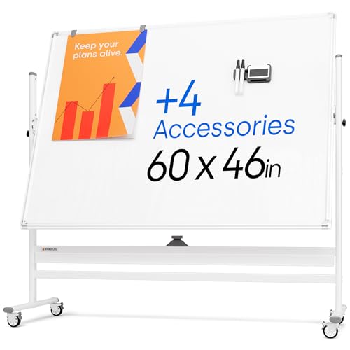Kamelleo Rolling Whiteboard on Wheels 60" x 46", Double Sided White Board