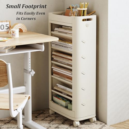Rolling Book Cart, 7-Tier Book Rack Storage Bookshelf with Wheels, Multifunctional Zoning, Open Storage Organizer Rack for Classroom Office Study Home