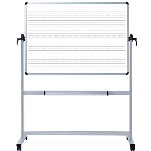 VIZ-PRO Double Sided Magnetic Mobile Whiteboard, Penmanship Lines, 60 x 48 Inches
