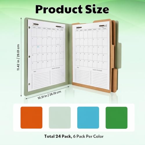 24pcs Multi-Color Classification Folders with 3 Dividers – 6 Each Color, Expandable 3.5" Gusset, Letter Size 8.5x11, Secure 2-Prong Fasteners, Office, School, Library, Home Organization