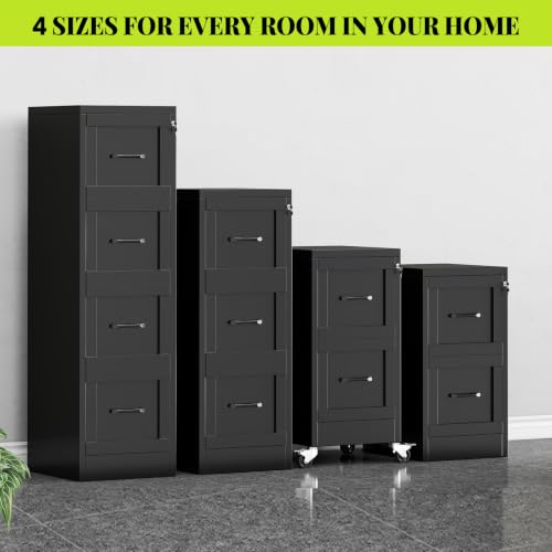 GDNVBRDS 2-Drawer Rolling Metal File Cabinet with Lock, Narrow, Black