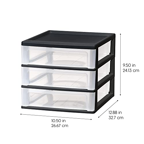 IRIS USA 2-Pack, 3-Drawer Medium Plastic Stacking Desktop Organizer, Black