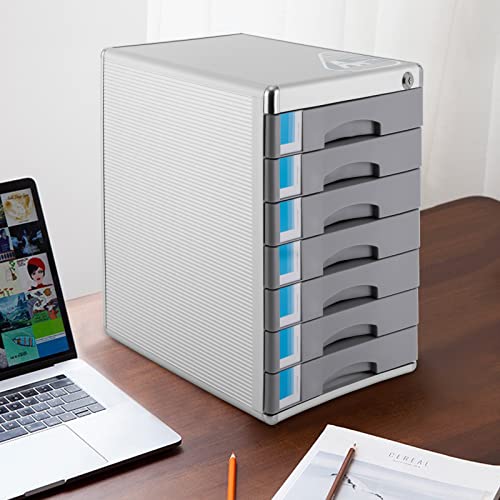 FALUSHAN File Cabinet, Desktop Drawer Organizer 7 Tier File Cabinet with Lock Drawer Storage Cabinet Organize Files for Homes, Offices, Schools (7 Layers)