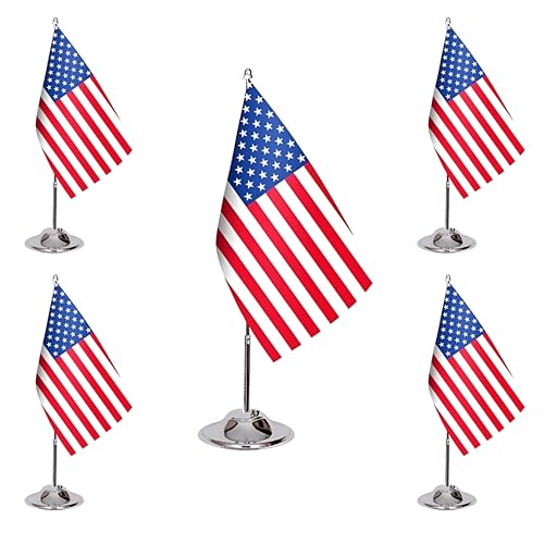 10-Pack USA Desk Flags - 6x9 Satin, Chrome Pole & Base, Office