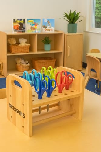 Constructive Playthings Natural Wood Scissors Holder, Classroom, Playroom, Craft Room Organization, Holds 30 Pairs of Kids' Scissors