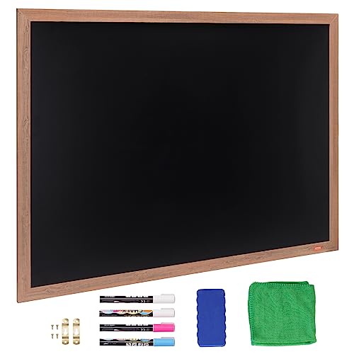 VEOVR Magnetic Chalk Board, Hanging Message Signs with Chalks & Eraser, Vintage Wooden Chalkboard Sign, Rustic Brown Framed Calendar and Bulletin Combo Boards, 35"x46", Kitchen, Home Decor, Wedding