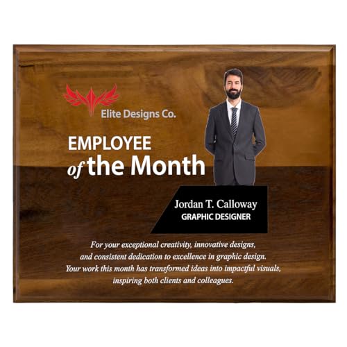 Customizable Walnut Plaque- Includes your Color Photo or Logo and Text - Great for Employee Recognition, Sports Awards and Lifetime Achievements (12 x 15")