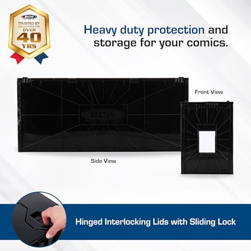 BCW Long Comic Book Bins, Holds 300 Comics Each, Stackable, Black, 5 Pack